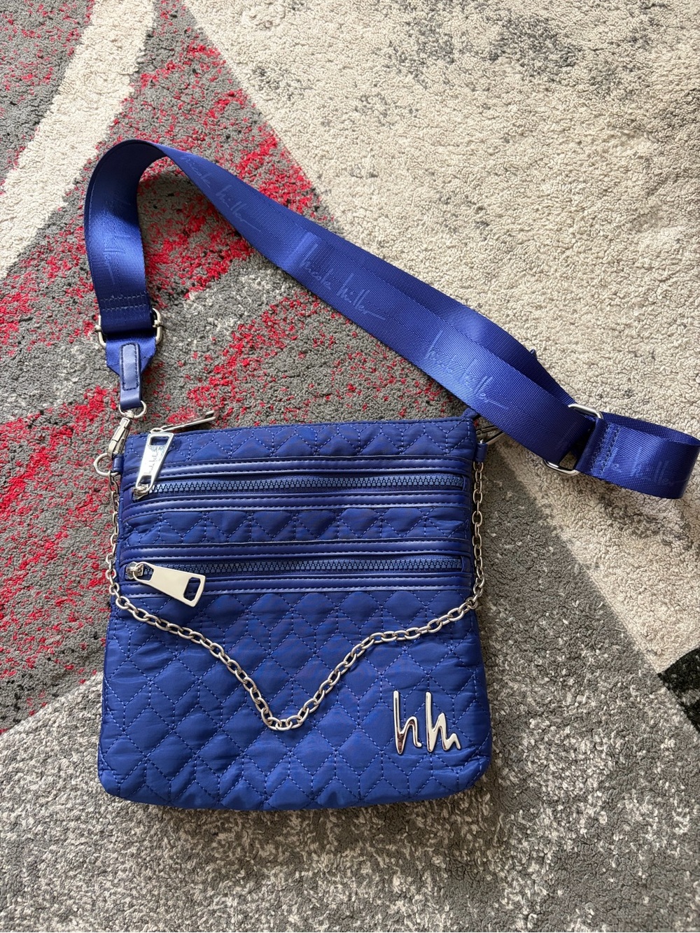Nicole Miller Quilted Electric Blue Crossbody with Silver Chain